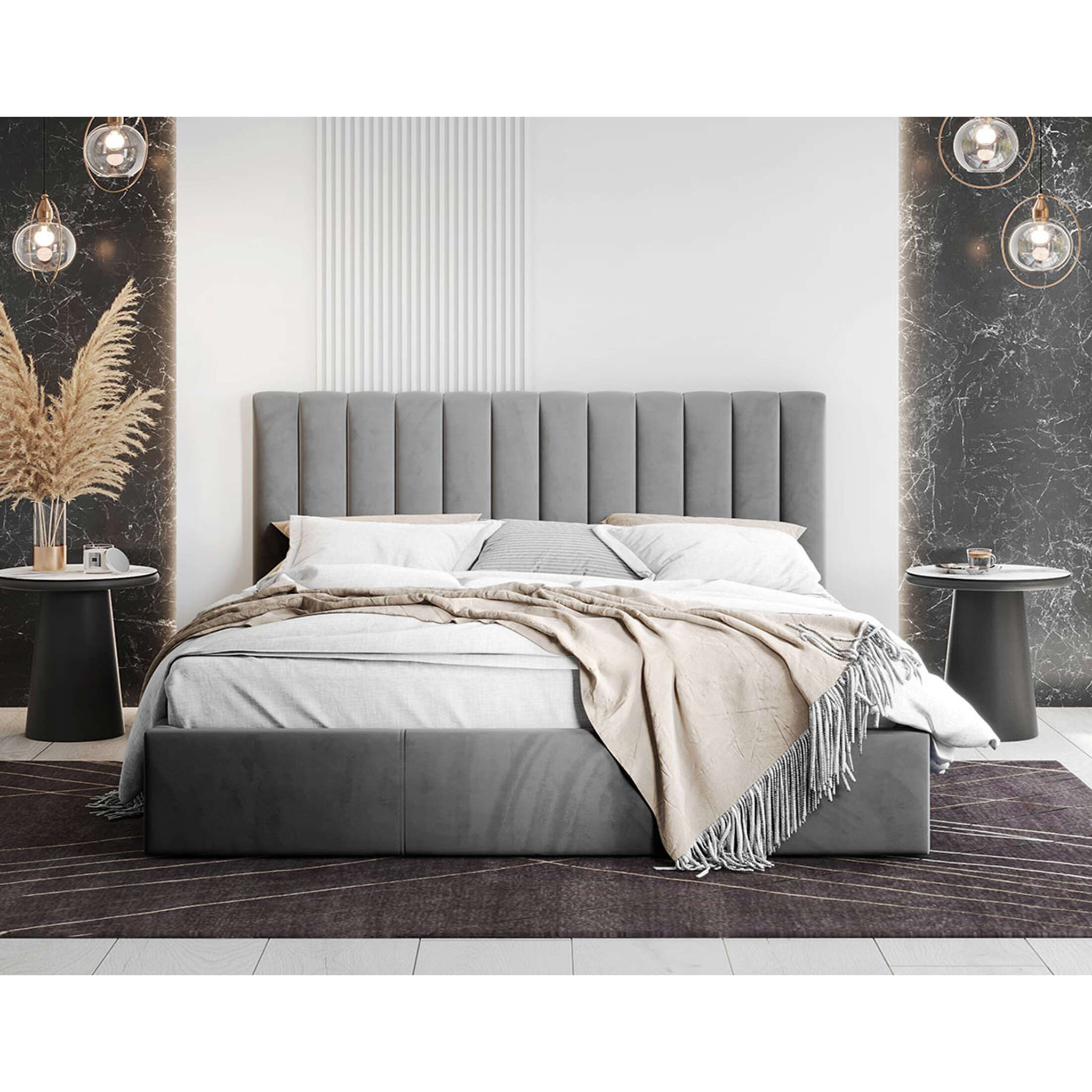 Rosario - lit coffre - 180x200 - sommier inclus - en velours - Gris