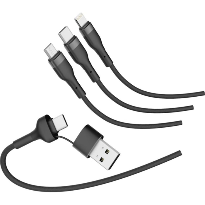 Câble trio MOBILITY LAB 3 en 2 Lightning micro USB  USBC 1m tres