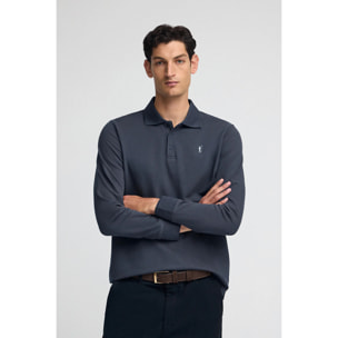 Polo blu denim a maniche lunghe con logo ricamato Rigby Go