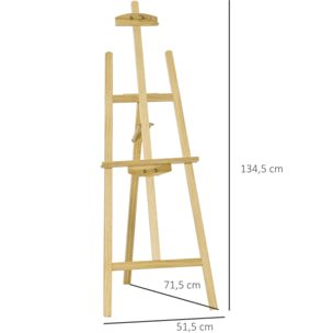 Caballete de Pintura de Madera Caballete de Dibujo con Ángulo Ajustable de 75° Soporte Trípode y Pincel para Lienzos 51,5x71,5x134,5 cm Natural