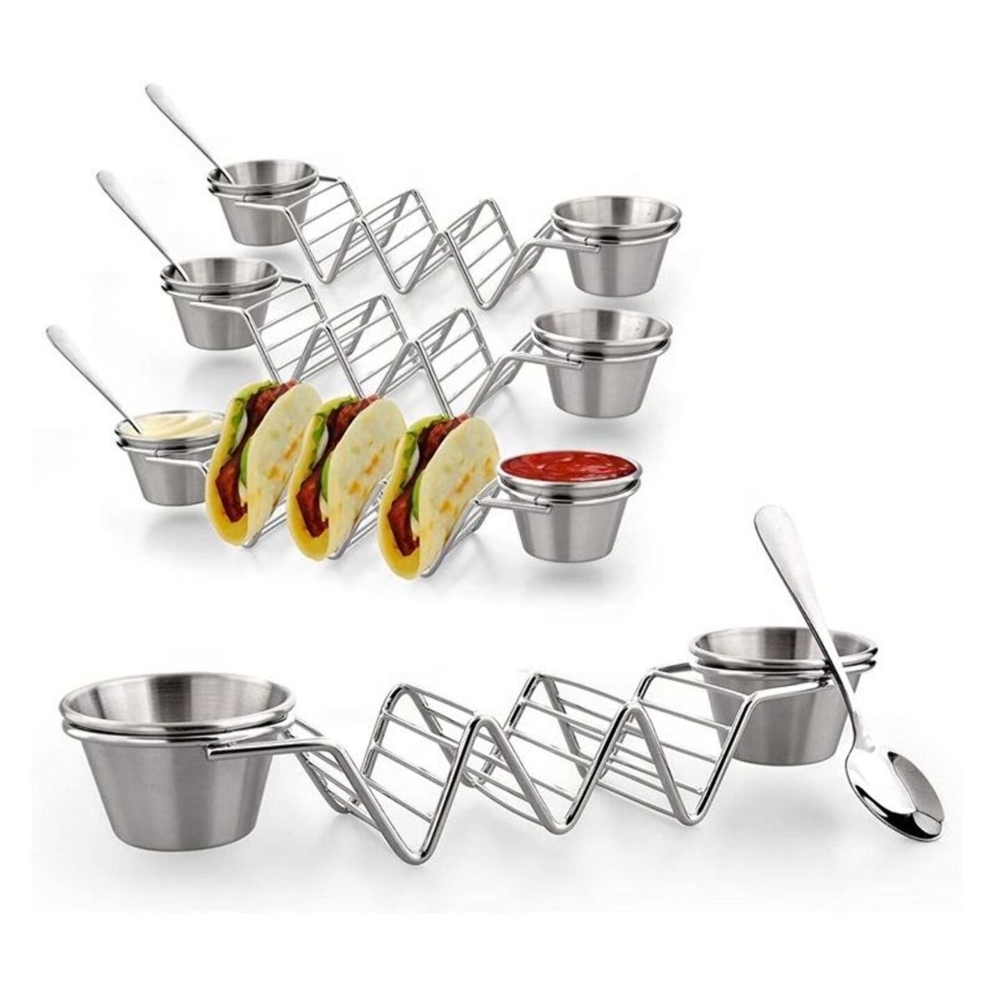 Support à tacos en acier inoxydable avec 2 tasses Herzberg HG04043