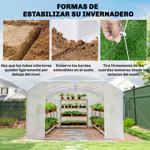 Invernadero de Exterior 6x3x2 m, Invernadero de Túnel con 3 Puertas Enrollables, Ventanas de Malla, Cubierta PE 140g/m² Anti-UV y Marco de Acero Galvanizado, para Cultivos, Plantas, Blanco