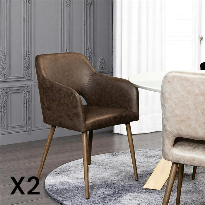 Fauteuil de table marron chocolat (lot de 2)
