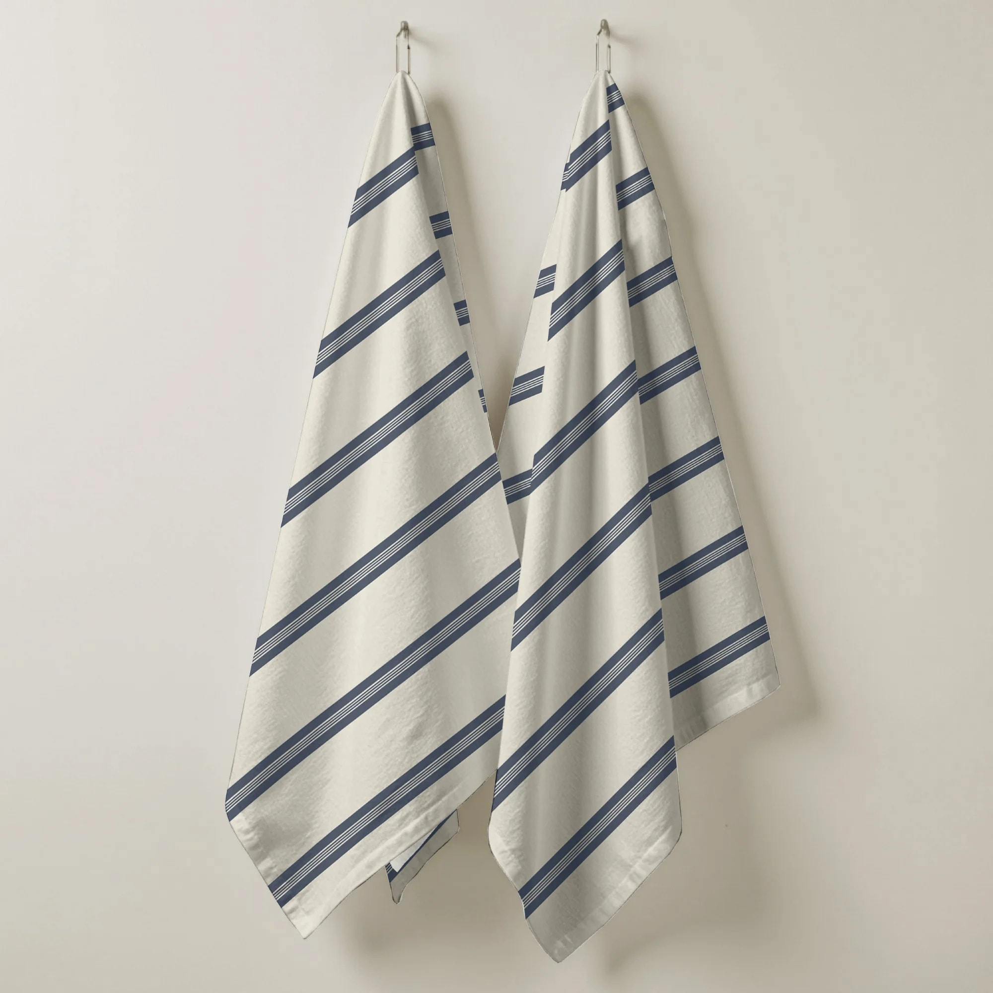 Lot de 2 torchons de cuisine 100% coton Nua Beige Bleu