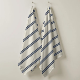 Lot de 2 torchons de cuisine 100% coton Nua Beige Bleu