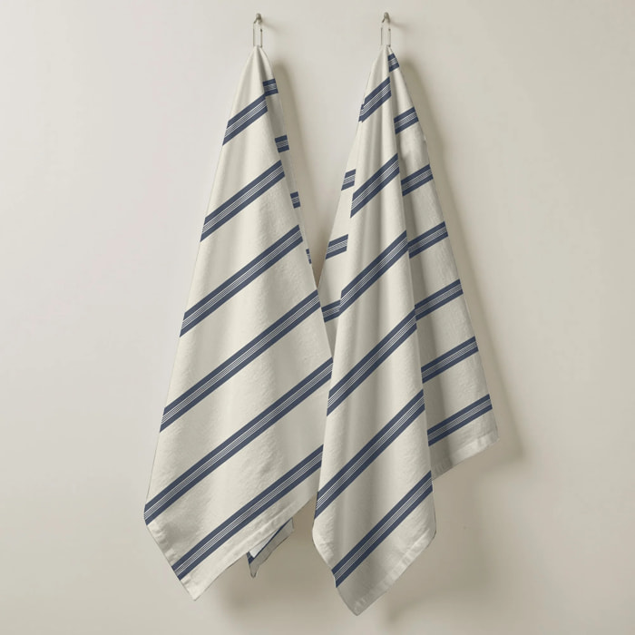 Lot de 2 torchons de cuisine 100% coton Nua Beige Bleu