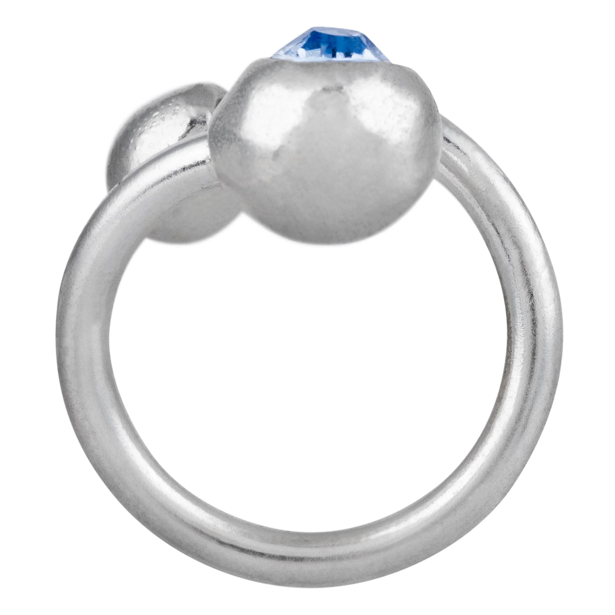 Anillo Bola y cristal de SW en azul. plata