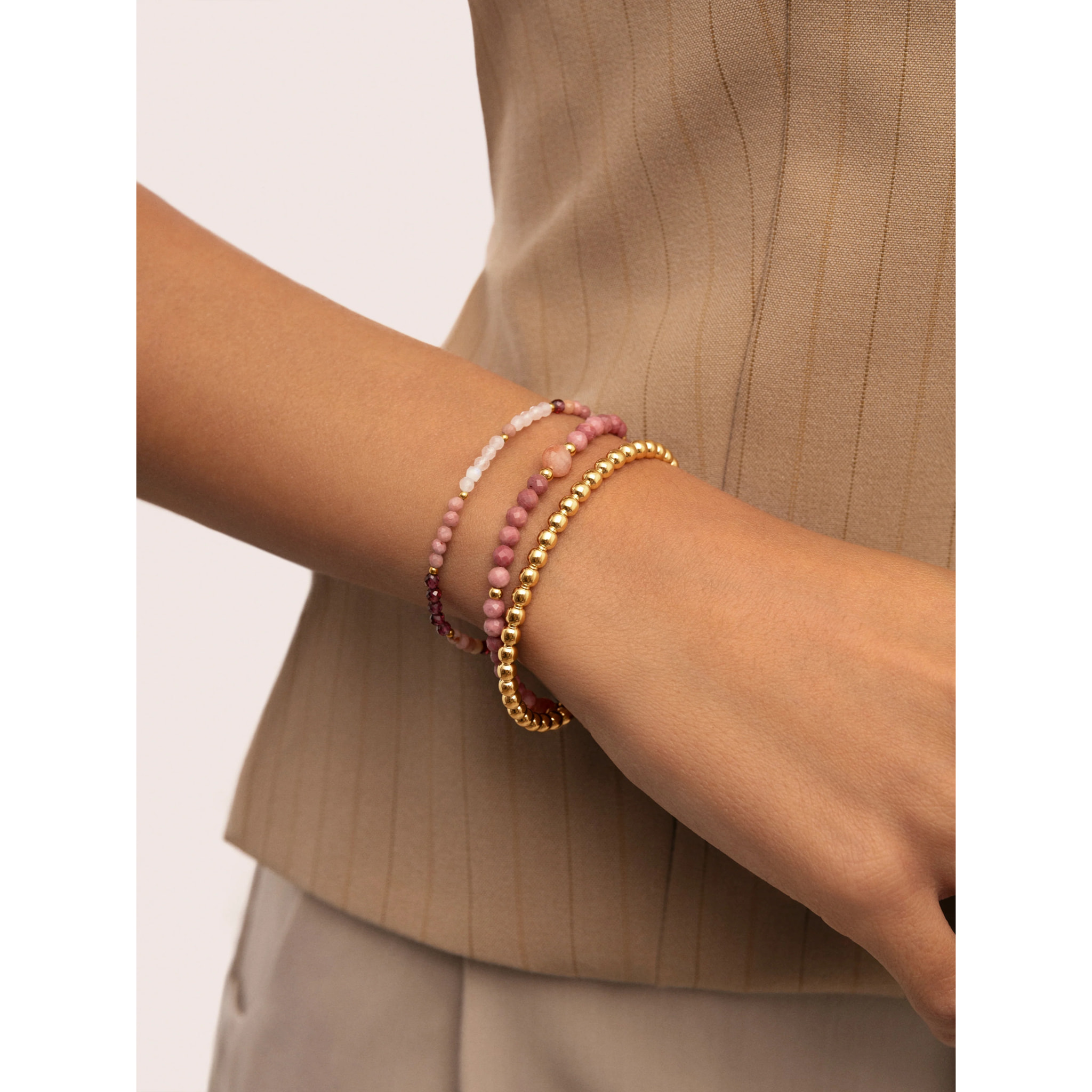 Pulsera Amulet Rodocrosita Acero Baño Oro