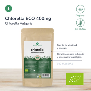 PLANETA HUERTO | Chlorella BIO 400 mg 300 Tabletas - Superalimento para Energía y Salud Inmunológica