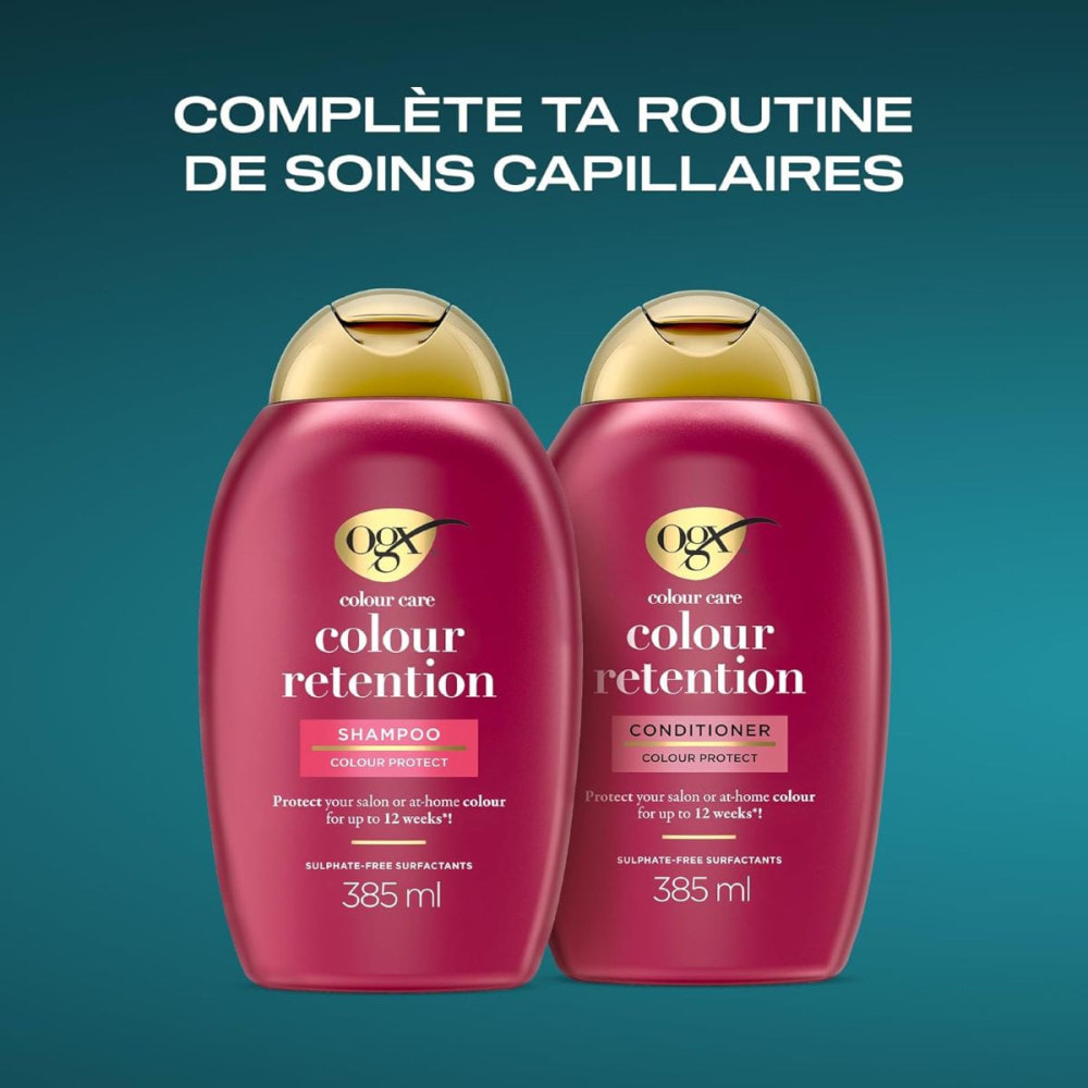 OGX Shampooing Colour Retention, 385ml – Shampoing protecteur pour prolonger la couleur – Shampoing pour aider à protéger les ch
