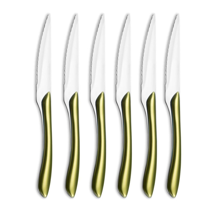 Solstice Oliva Metalizado - Set de 6 cuchillos para carne