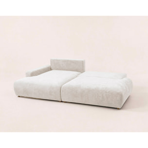 Pivoine - Canapé d'angle ouvert gauche 4 places convertible avec coffre en tissu texturé - Beige