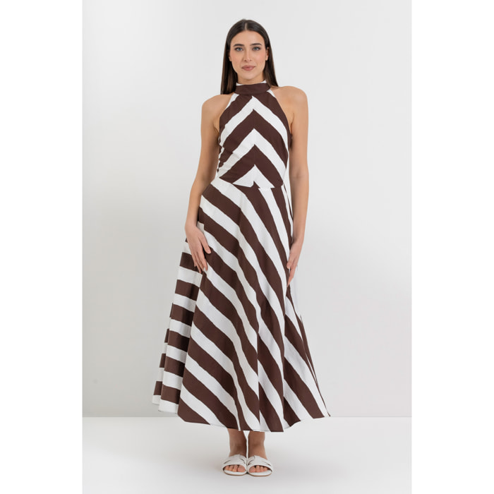 Kocca - Abito lungo a righe in cotone con scollo all'americana Donna
