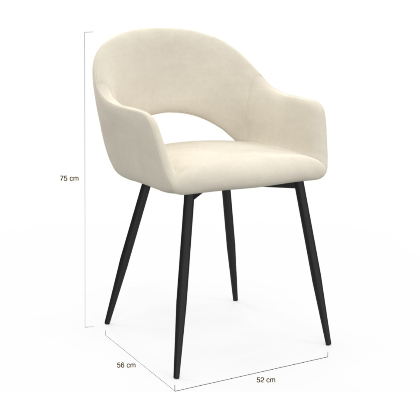 Chaises Rebecca avec accoudoirs en velours crème et pieds métal - lot de 2