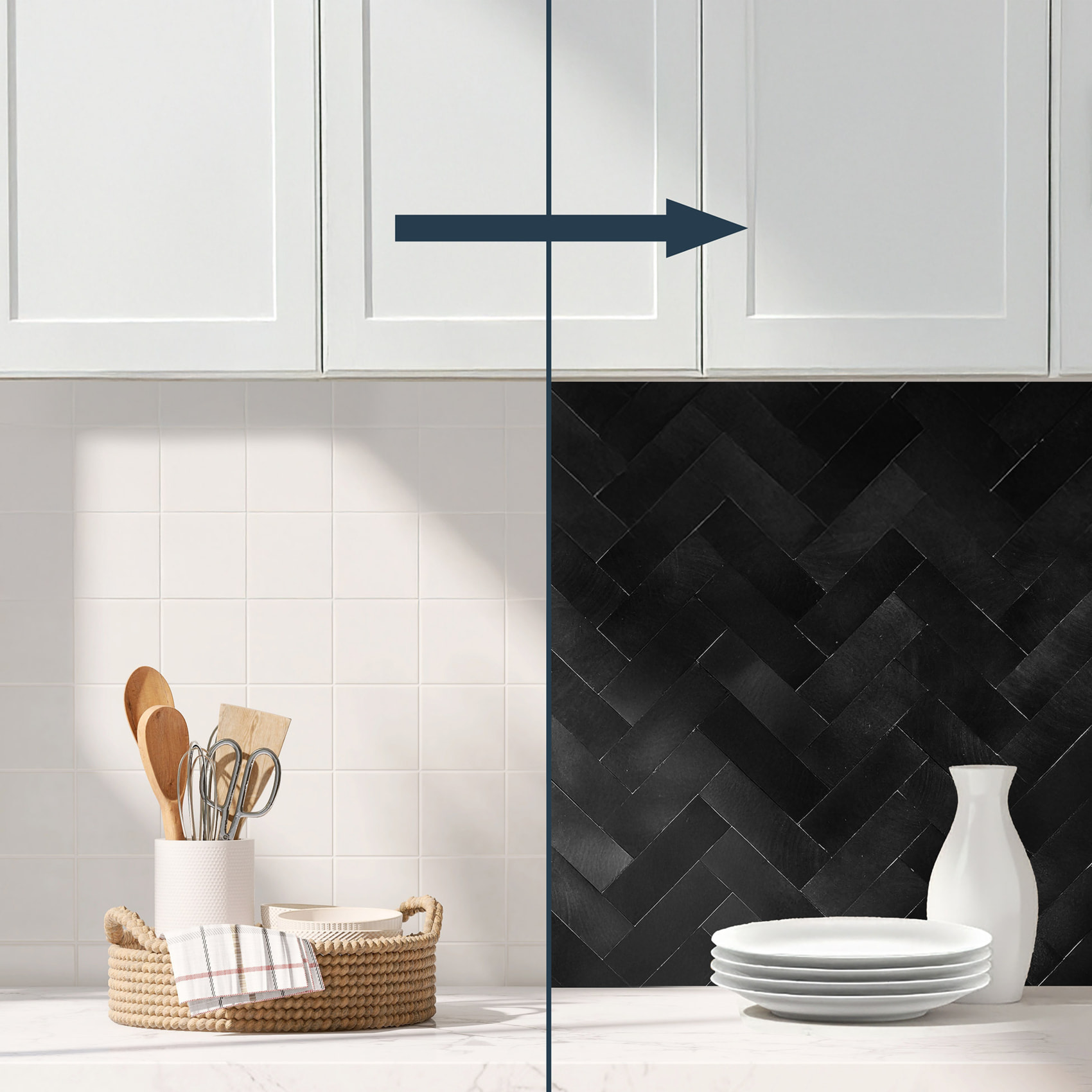 Crédence adhésive murale 3D  - Effet chevron 4 pièces - Noir