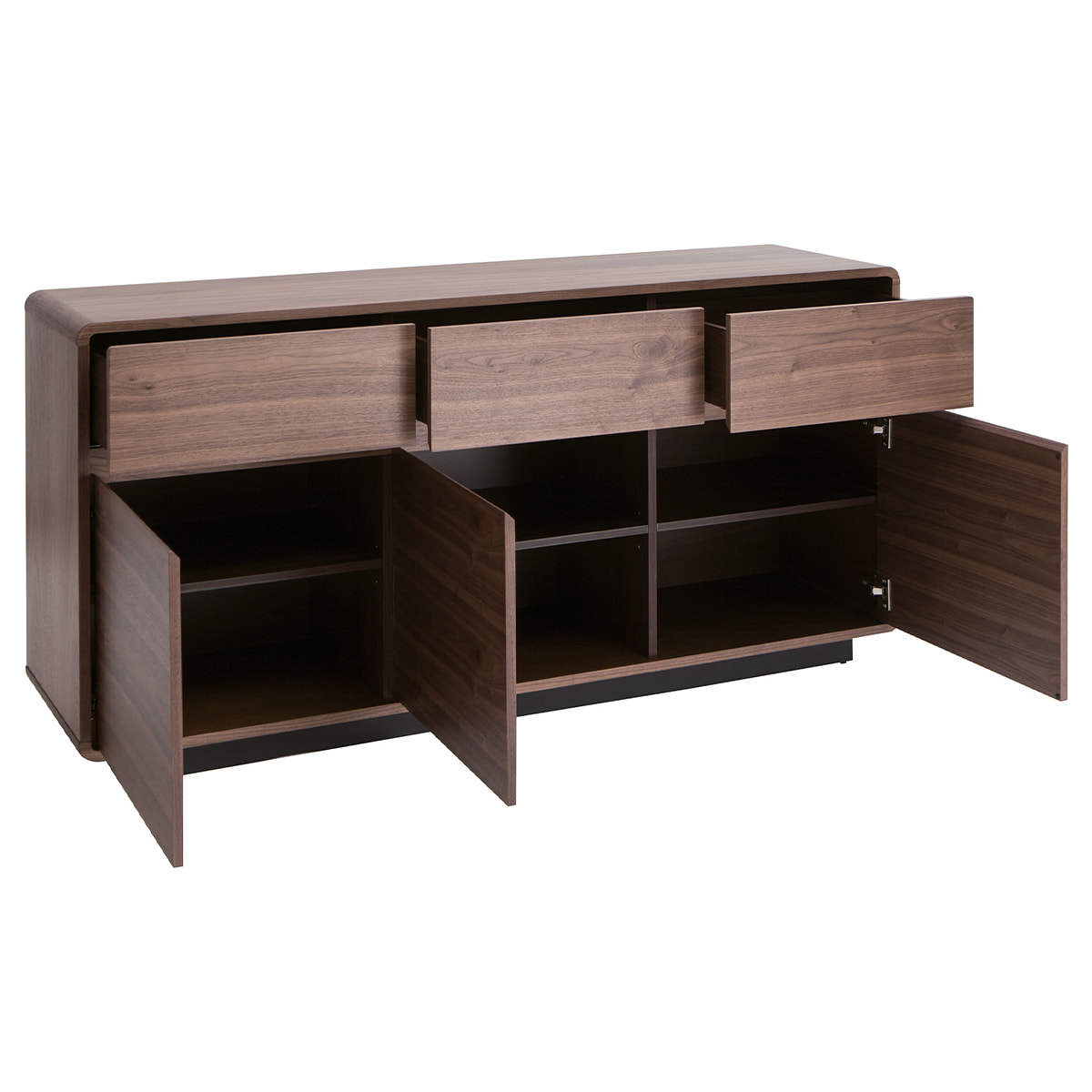 Buffet design en bois foncé noyer 3 portes 3 tiroirs L160 cm JAKO