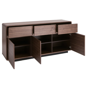 Buffet design en bois foncé noyer 3 portes 3 tiroirs L160 cm JAKO