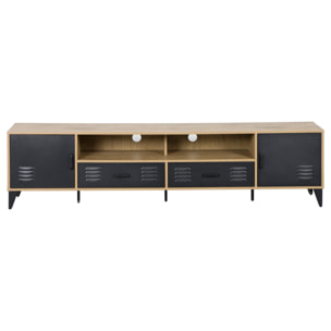 Tribeca - meuble tv - effet bois et métal noir - 200 cm - Bois / Noir