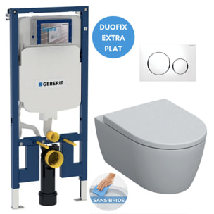 Pack WC Bati-support Geberit Duofix extra-plat + WC sans bride Geberit iCon + Abattant softclose + Plaque blanche (SLIM-iCon-C)