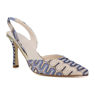 Salón destalonado en tejido. Tacón de 7 cm