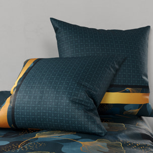 Parure housse de couette imprimé 100% coton - ginko - jaune