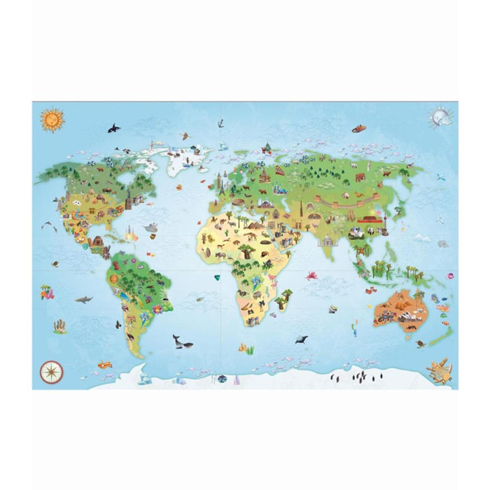 tapis chambre 70x95 tissé bleu rectangle motif enfant WORLD MAP