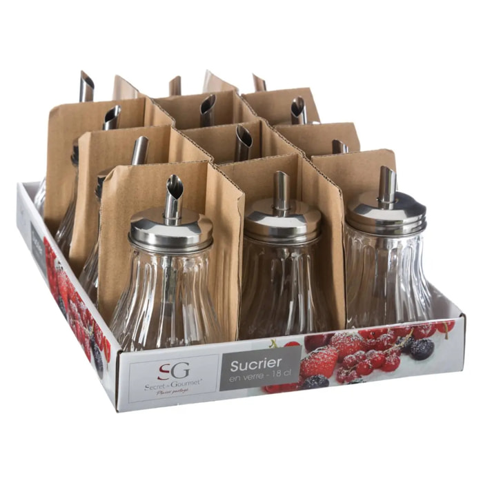 Sucrier en verre couvercle inox 18cl