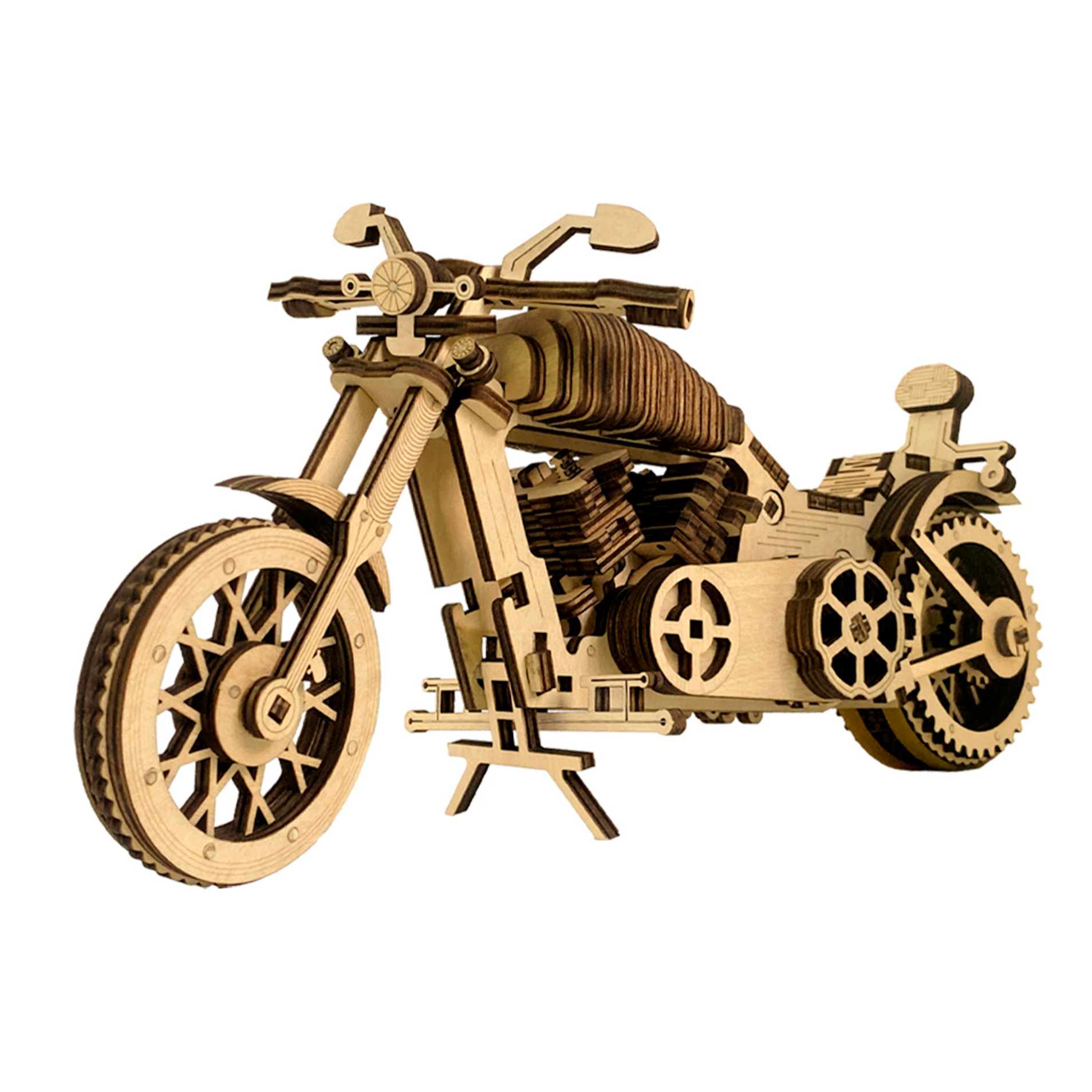 Maqueta de Madera 3D, con movimiento mecánico diseño de Motocicleta de carretera. 153 piezas.