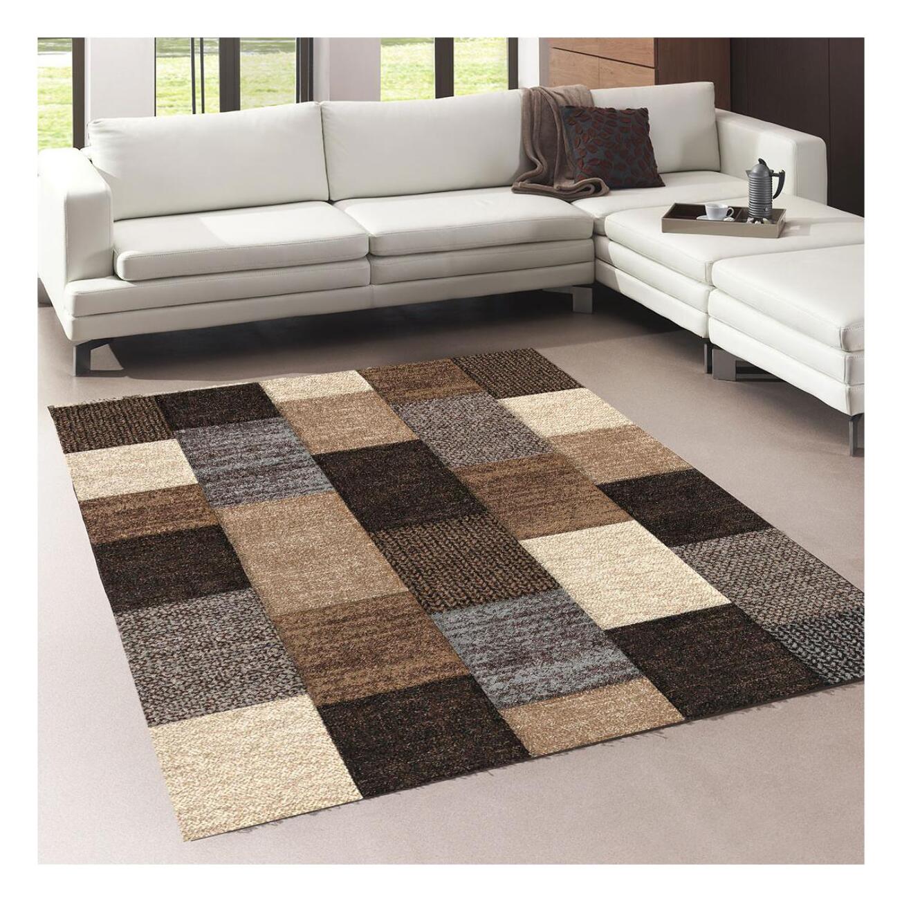 tapis salon 160x230 tissé marron rectangle motif géométrique BE 30