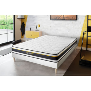 Ensemble - Matelas Mousse haute densitée avec micro-cellules d'air 19cm d'épaisseur - 7 zones de confort - Confort très ferme - Sommier tapissier en kit - 1 place