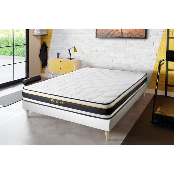 Ensemble - Matelas Mousse haute densitée avec micro-cellules d'air 19cm d'épaisseur - 7 zones de confort - Confort très ferme - Sommier tapissier en kit - 1 place