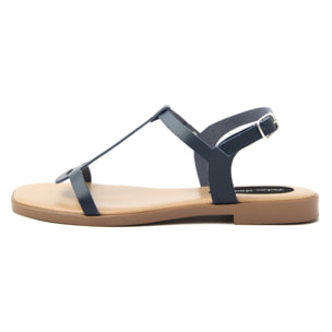 Sandalino Donna in vera pelle Made in Italy colore Blu,Altezza tacco 1,6 cm