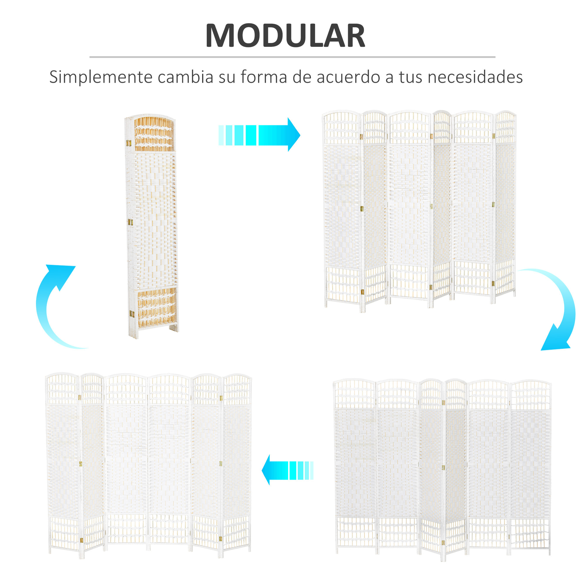 Biombo de 6 Paneles Separador de Ambientes Plegable 242x170 cm Divisor de Habitación de Fibra de Papel Decoración Elegante para Dormitorio Salón Blanco