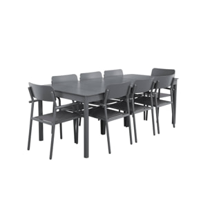 Table de jardin extensible aluminium + 8 assises CHARLESTON + SAVANNAH