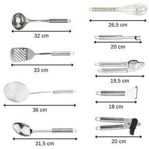Ensemble de 9 ustensiles de cuisine inox Fackelmann Ovale