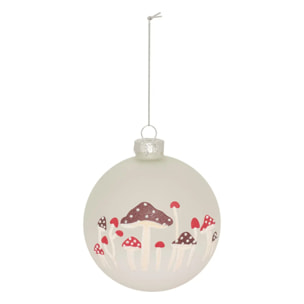 Boule verre champignons D.10cm blanc