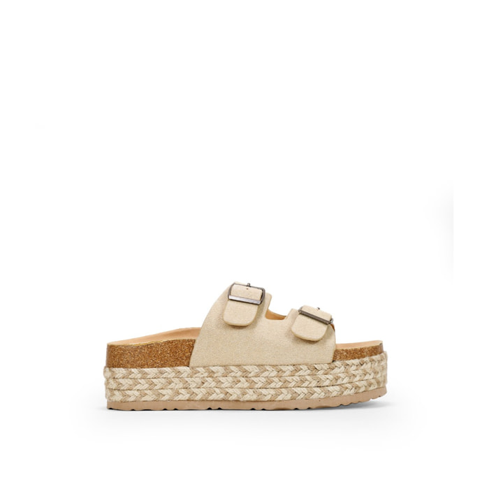 Sandalias de plataforma beige con suela de esparto bicolor