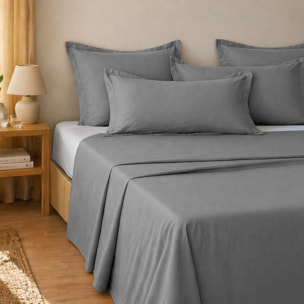 Parure de draps uni 100% coton - essentiel - gris anthracite