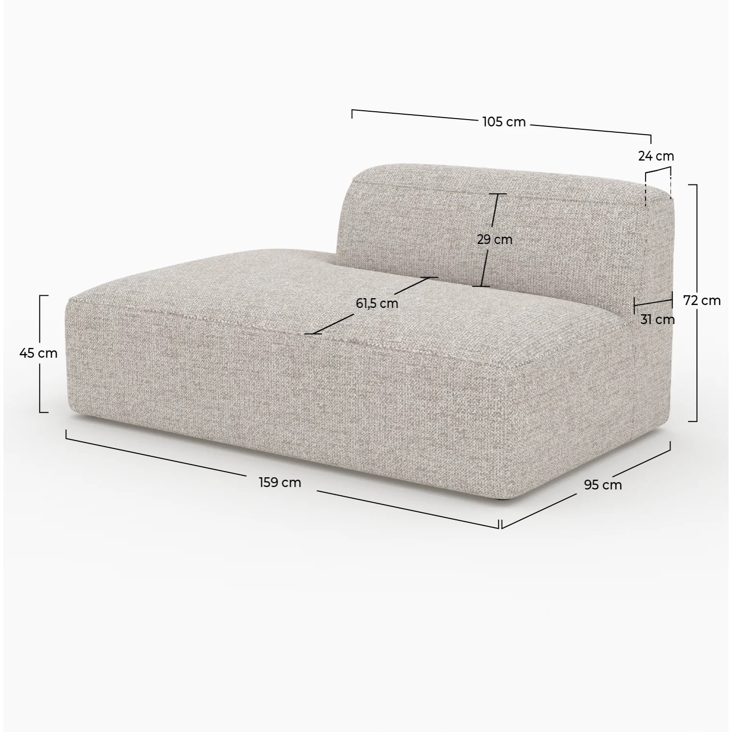 Méridienne dossier à droite pour canapé modulable en tissu beige - Hestia
