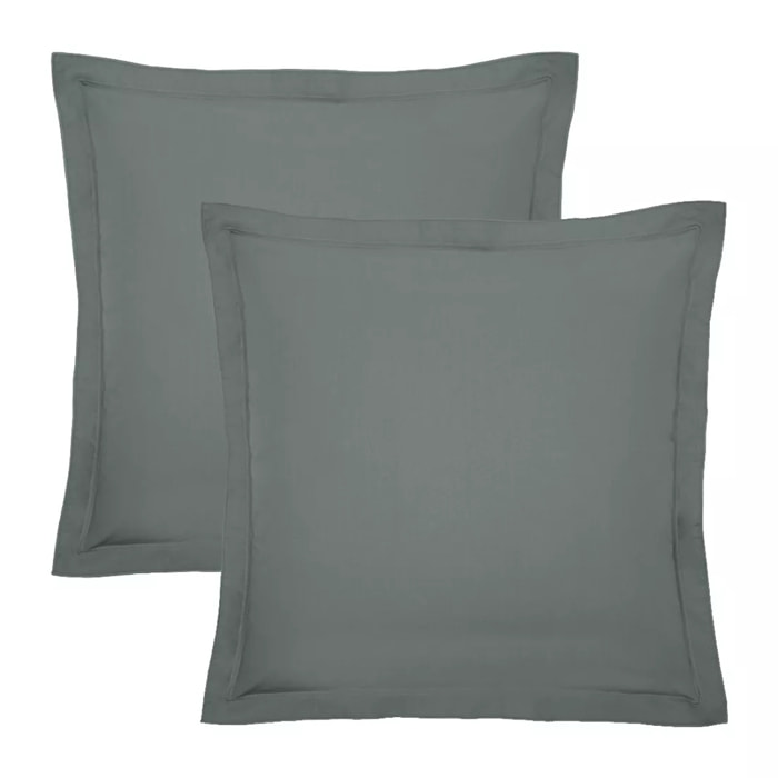 Lot de 2 taies percale de coton uni gris La percale francaise acier