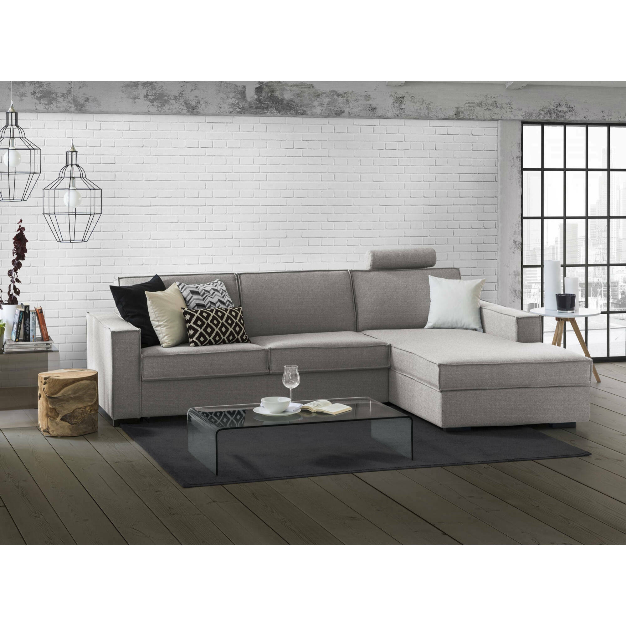 Divano letto con penisola Achico, Sofà apertura girevole, Penisola contenitore Destra, Braccioli standard, 100% Made in Italy, Cm 280x95h90, Grigio