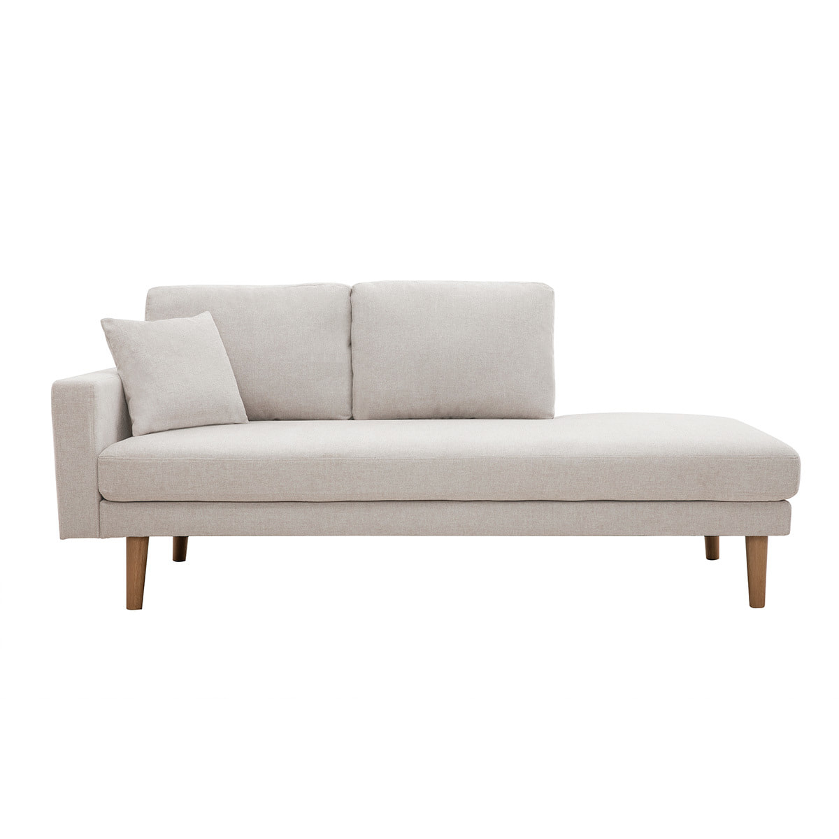 Méridienne scandinave en tissu effet velours texturé beige et bois clair BERTILLE