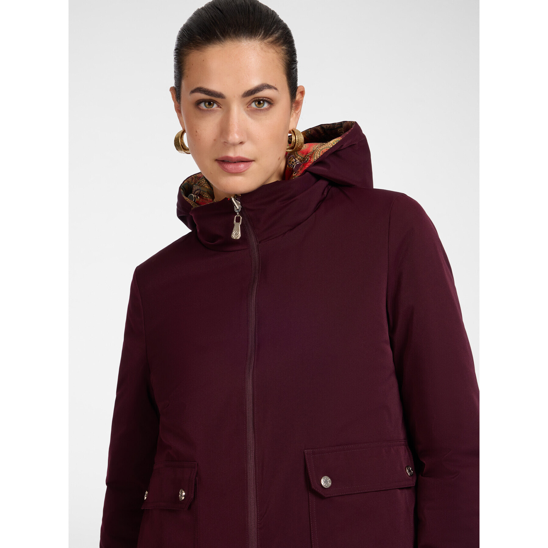 Elena Mirò - Plumífero reversible estampado - Burgundy