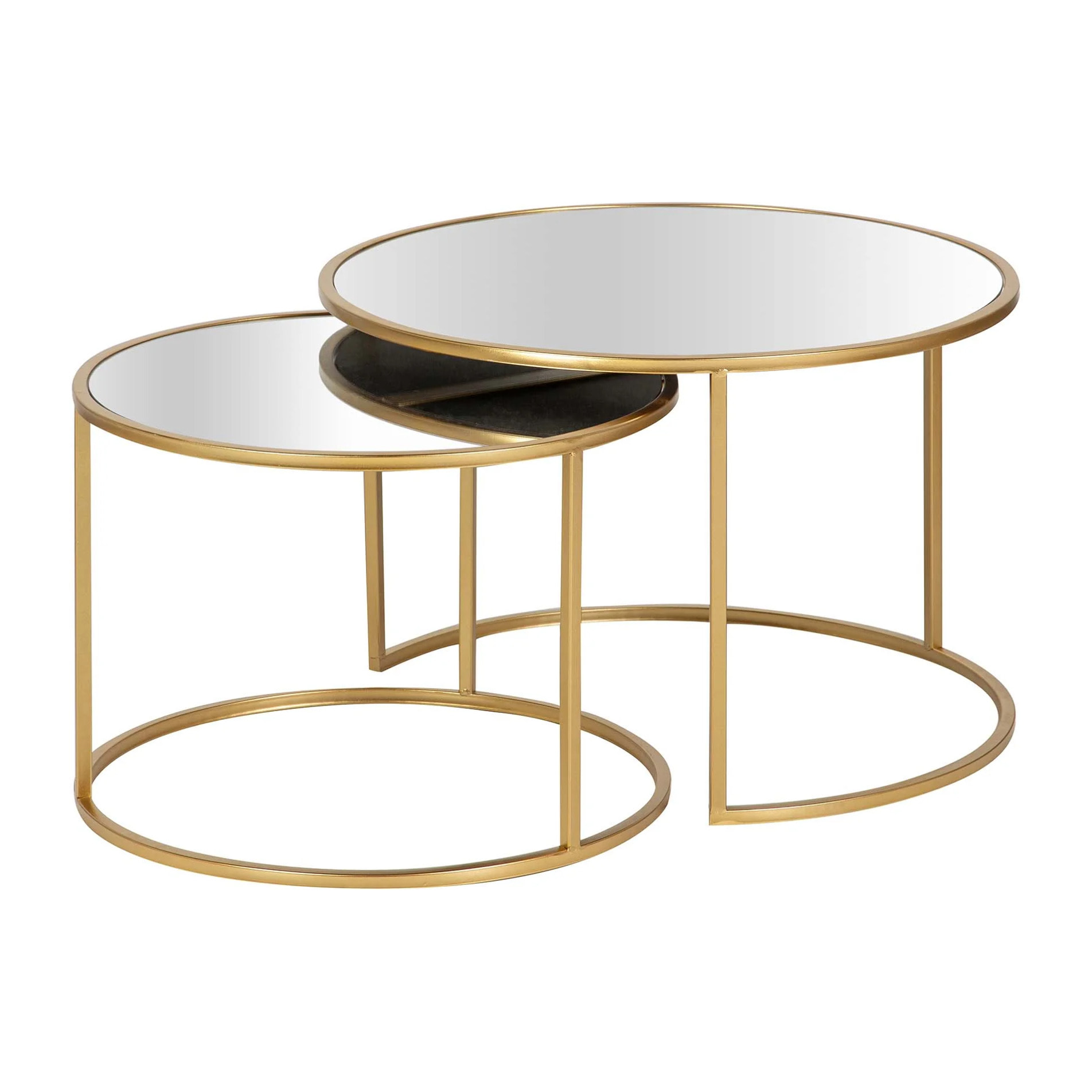 Set 2 Mesas Nido Metal Espejo 60x60x41 50x50x38 Cm