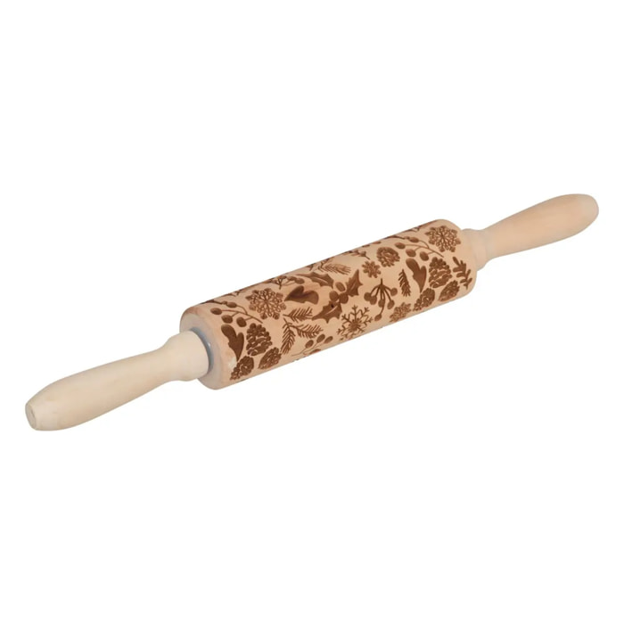 Rouleau à patisserie empreinte Noël L35,5cm en bois