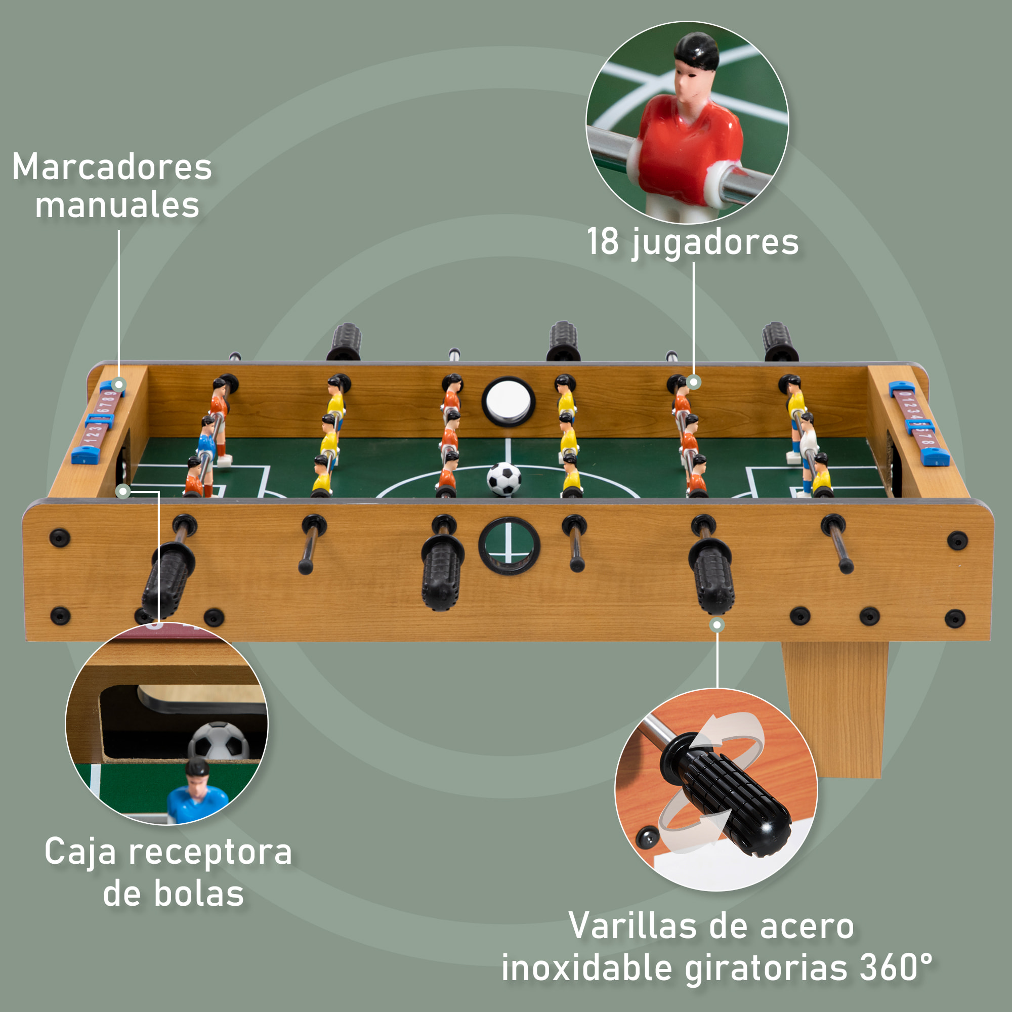 Futbolín de Mesa para Niños de +6 Años con 2 Bolas 6 Asas 69x36,5x22 cm Natural