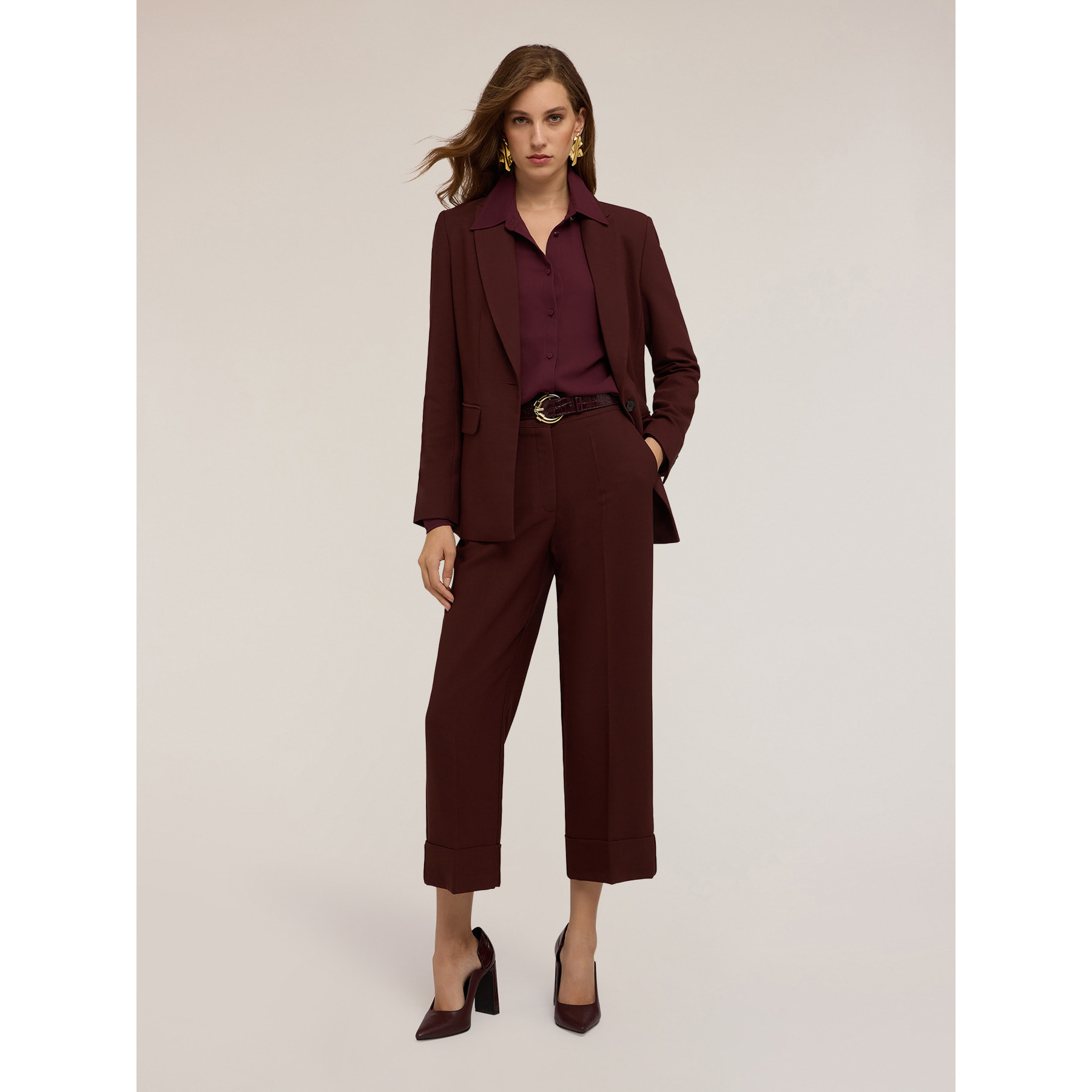 Motivi - Pantaloni cropped in crepe - Marrone