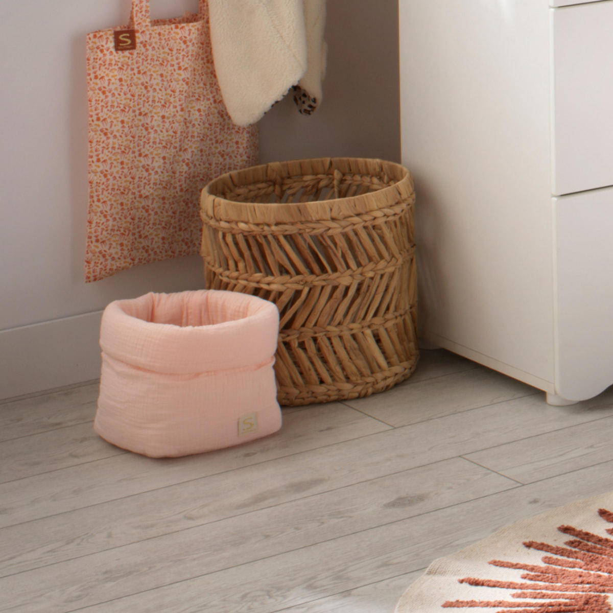 Panière de rangement en double gaze de coton