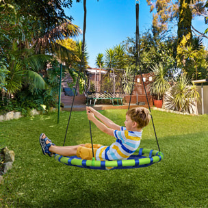 Columpio Infantil Nido con Altura Ajustable Columpio Redondo de Árbol para Niños de 3-8 Años Carga 150 kg para Exterior Ø100x120-180 cm Azul