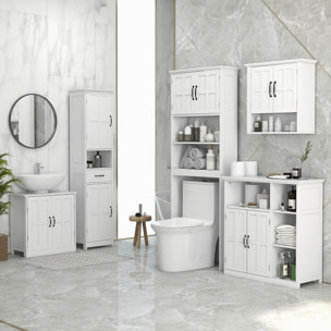 kleankin Columna de Baño Mueble Auxiliar de Baño con 2 Puertas 1 Cajón Estante Abierto y Estantes Ajustables Antivuelco 40x30x164 cm Blanco